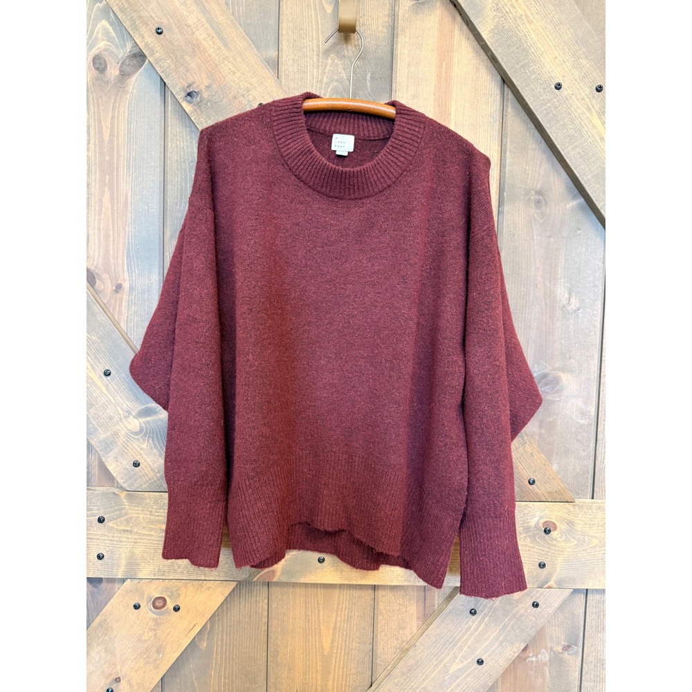 A New Day Sweater Womens Small Burgundy Good Relaxed Crew Neck Knit Pullover